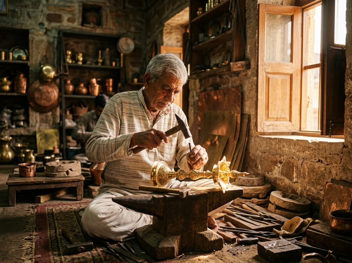Shubhniya Master Metal Artisan Hand-hammering Pure Brassware